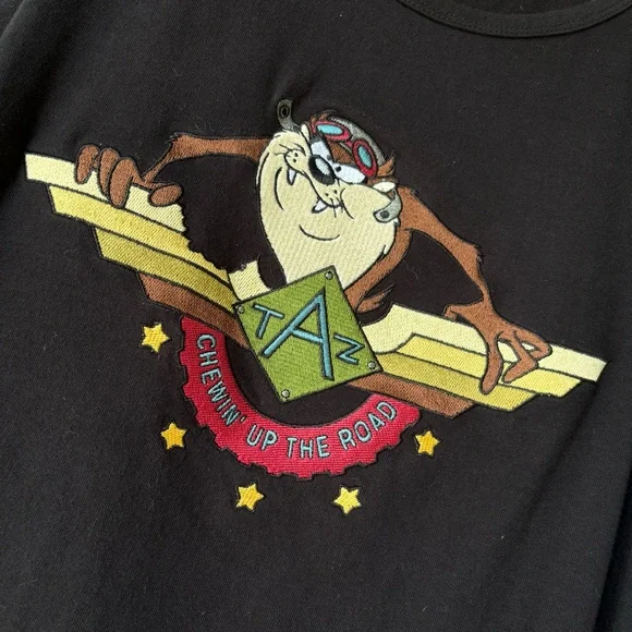Vintage Looney Tunes Tank Top Cotton Size Large Embroidered Graphic Taz Devil - Picture 2 of 7